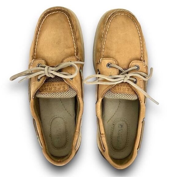 Sperry Top-Sider Intrepid 2 Eye Leather Mesh Linen Tan Beige Loafer Boat Shoes 7 - Picture 6 of 10